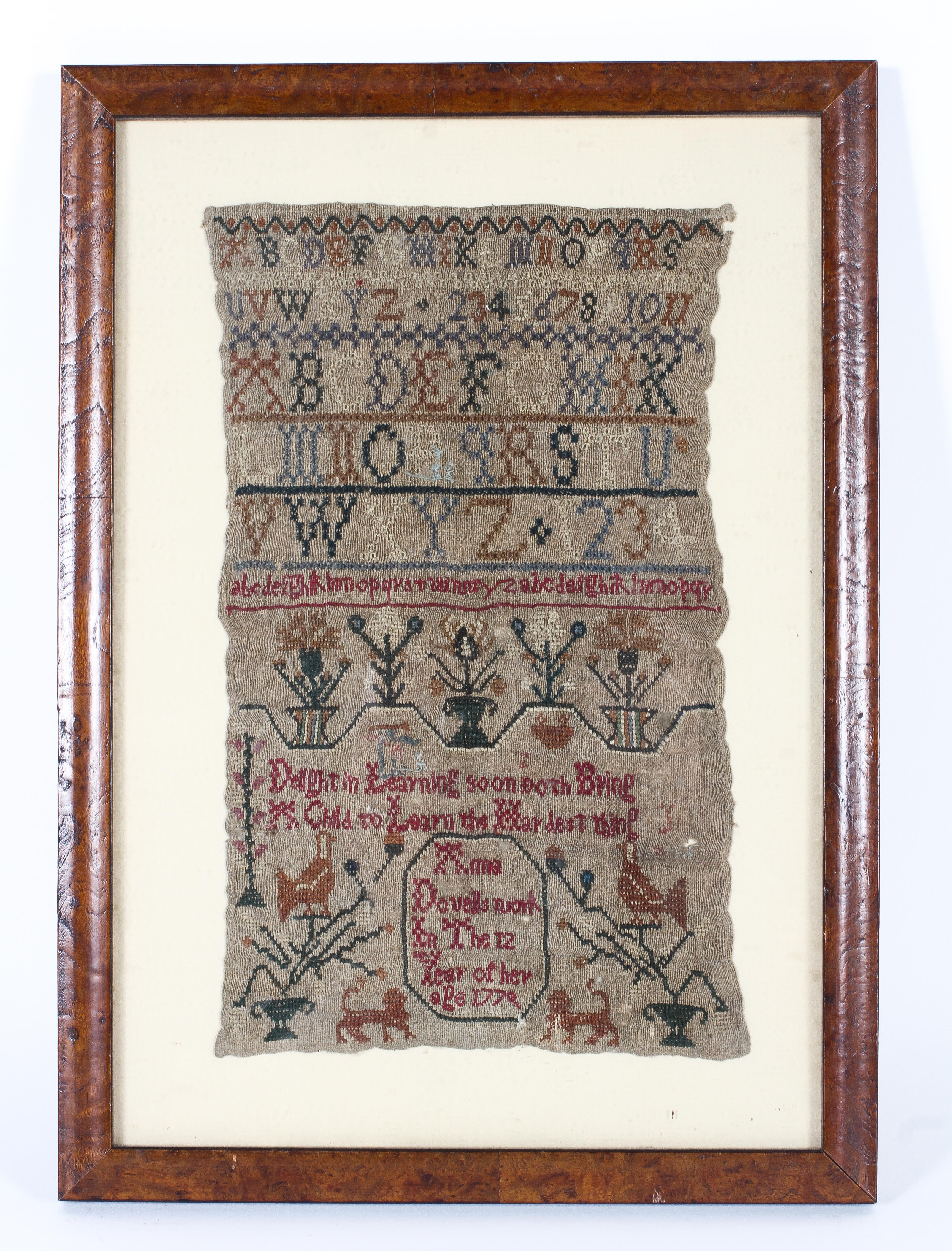 An 18th century needlework sampler. - Image 2 of 2