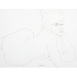 20th Century School, Reclining Female Nude in pencil on paper.
