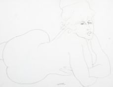 20th Century School, Reclining Female Nude in pencil on paper.