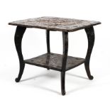 An early 20th century ebonised heavily carved side table of Japanese influence.