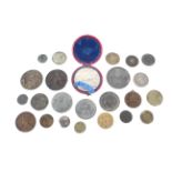 Twenty-three medallions and tokens including French 1896 silver medallion