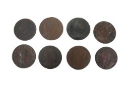 Eight half pennies: 167? (date unclear), 1694, 1700, 1735, 1747, 1770, 1806,