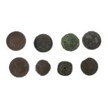 Eight coins: Six Charles I farthings;