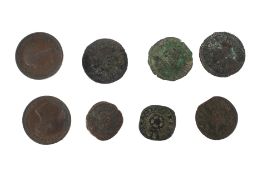 Eight coins: Six Charles I farthings;