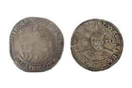 Two coins: Charles I half crown;