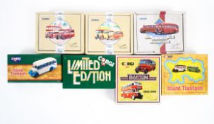 Six Corgi diecast coaches and commercial vehicle sets.