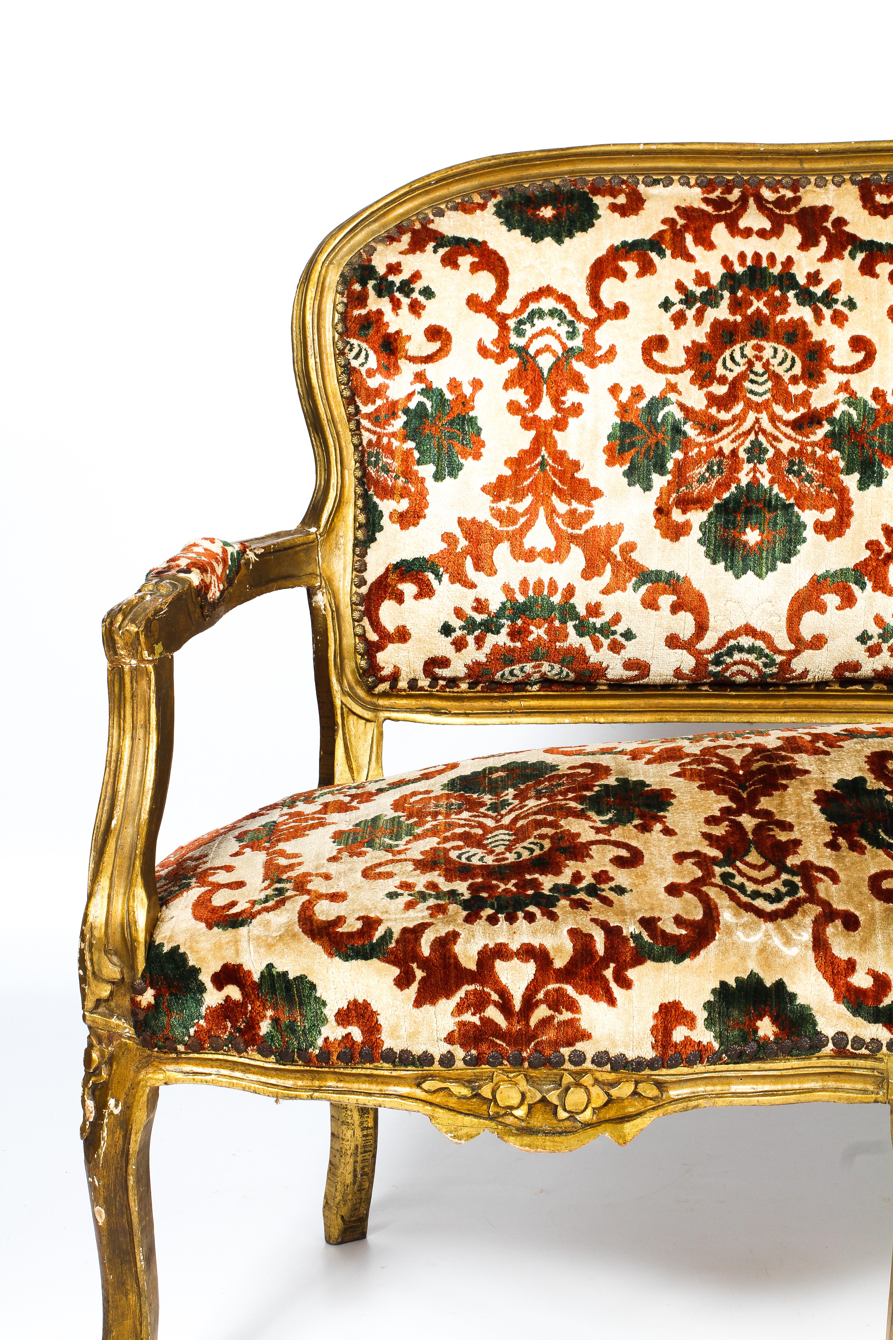 A large, late 19th century French Louis XVI-style upholstered giltwood sofa. - Image 3 of 3