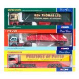 Three boxed Corgi Limited Edition 1:50 scale diecast trucks and trailers.