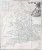 A 19th century Fairburn's Travelling Handkerchief printed with a Map of England and Wales.