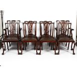 A set of eight James Phillip and sons Bristol mahogany Chippendale style dining chairs.