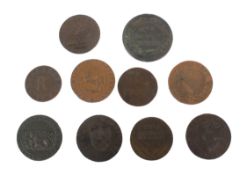 Ten tokens: seven 18th century half d tokens;