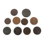 Ten tokens: seven 18th century half d tokens;