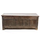 An 18th century oak paneled coffer of large proportion.