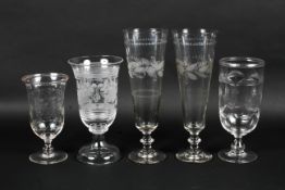 Five 19th/20th century glass vases.