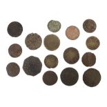 Sixteen 17th century farthings and half pennies