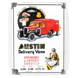 An 'Austin Delivery Vans' enamel advertising sign.