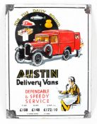 An 'Austin Delivery Vans' enamel advertising sign.