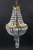 An Edwardian glass and gilt metal pendant light.