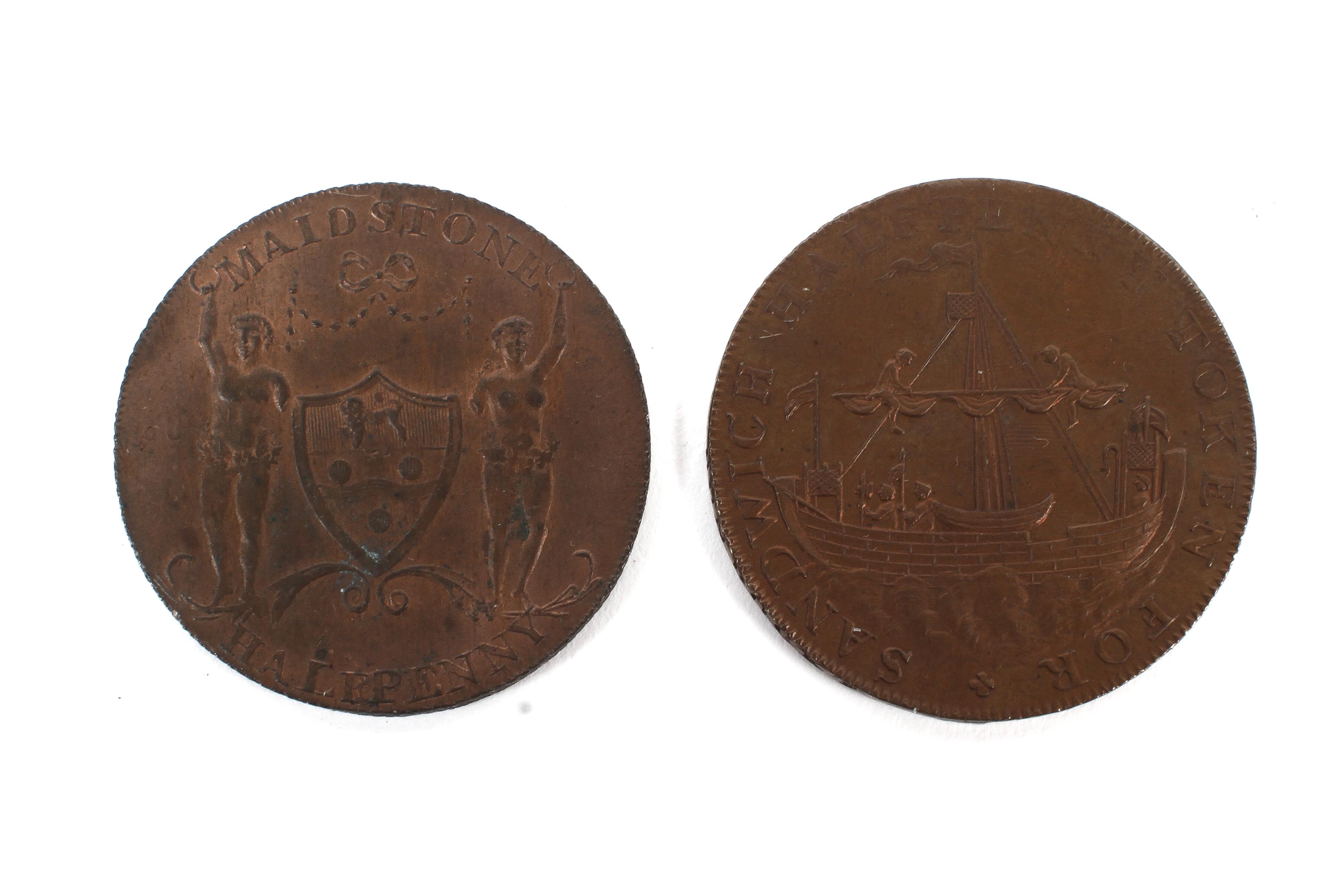 Two half d tokens: Maidstone 1795;