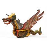 A large painted carved wood ornamental Chinese dragon.