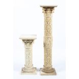 Two cream coloured resin pedestal Corinthian columns in sizes.