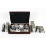 A set of Christofle Chinon pattern silver-plated cutlery in a Harrod's marked mahogany box.