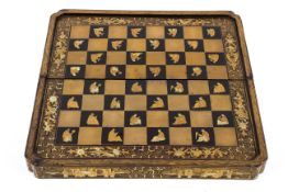 A 19th century Chinese Export lacquered folding games board.