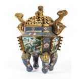 A 20th century Chinese gilt metal and cloisonne censer.