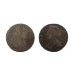 Two sixpences: 1707 rose and plumes;