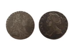 Two sixpences: 1707 rose and plumes;