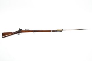 A 19th century French 1859 Carbine de Chasseurs percussion rifle, with matching chassepot bayonet.