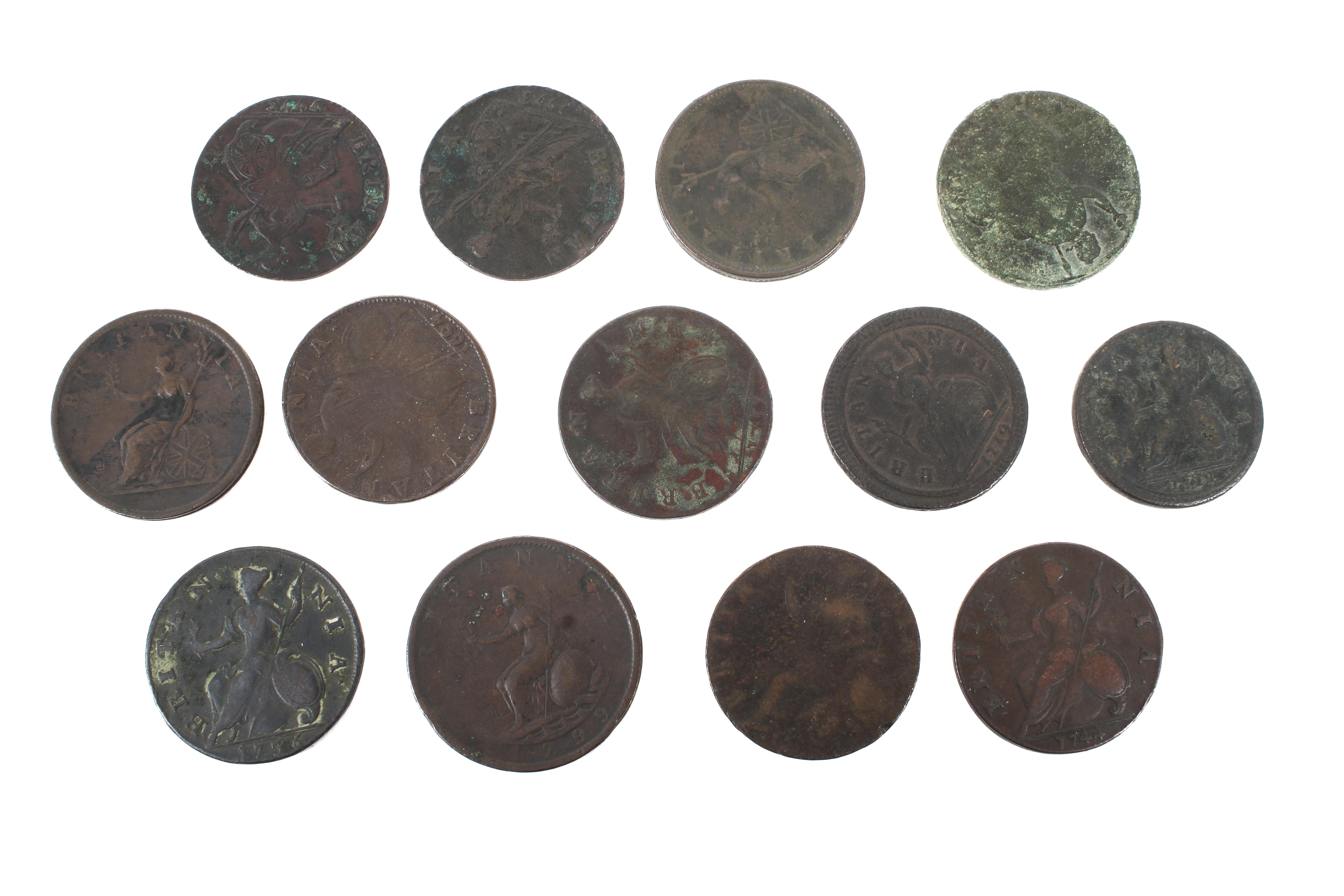 Thirteen half pennies: two 1694, 1719, 1744, 1751, 1773, 1775, - Image 2 of 2