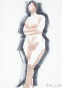 Hugo Dachinger (1908-1996), Standing Female Nude with Arms Folded, charcoal, chalks and wash.