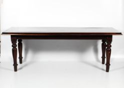A late Victorian varnished mahogany refectory dining table.