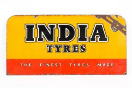 An 'India Tyres, The Finest Made' enamel double sided advertising sign.