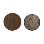Two coins: W Pitt half penny token, Dover 1794; copy of an 1811,