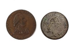 Two coins: W Pitt half penny token, Dover 1794; copy of an 1811,