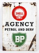 A Shell and BP Agency Petrol rectangular enamel advertising sign.