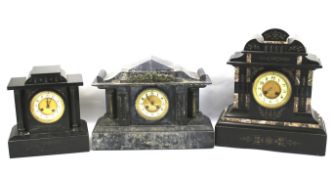 Three Victorian slate mantel clocks.