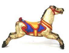 A sculpted and painted model horse.