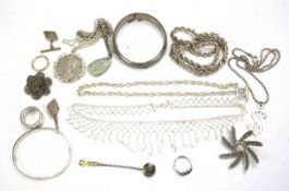 An assortment of silver and white metal jewellery.