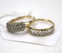 Two contemporary 9ct gold and cubic zirconia dress rings
