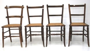 A set of three 20th century split cane seat chairs and another similar.