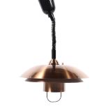 A contemporary copper and enamel light pendant.