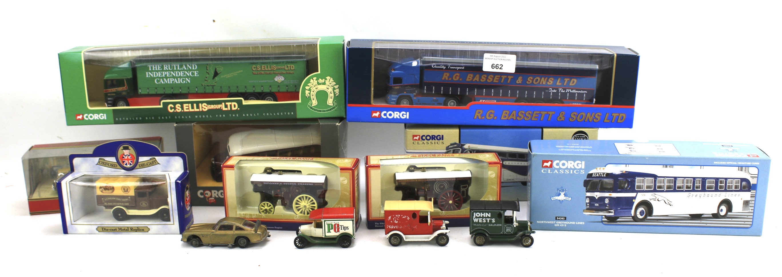 An assortment of diecast. Including a Corgi Classics 'Bedford Type OB Coach', 'R.G.