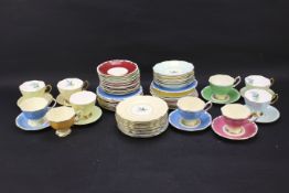 An assortment of teacups and saucers.