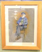 Patricia A Frost, pastel of John Riddley, 1984. Depicting a seated elderly gentleman, 30.5cm x 40.