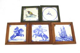 Five 19th century Delft wall tiles.