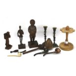 An assortment of treen and pipes.
