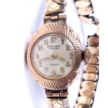 A ladies 9ct gold cased Excalibur manual wind cocktail wristwatch.